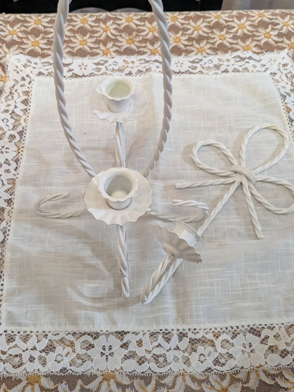 Vintage White Twisted Metal Candle Holders - Home Accents